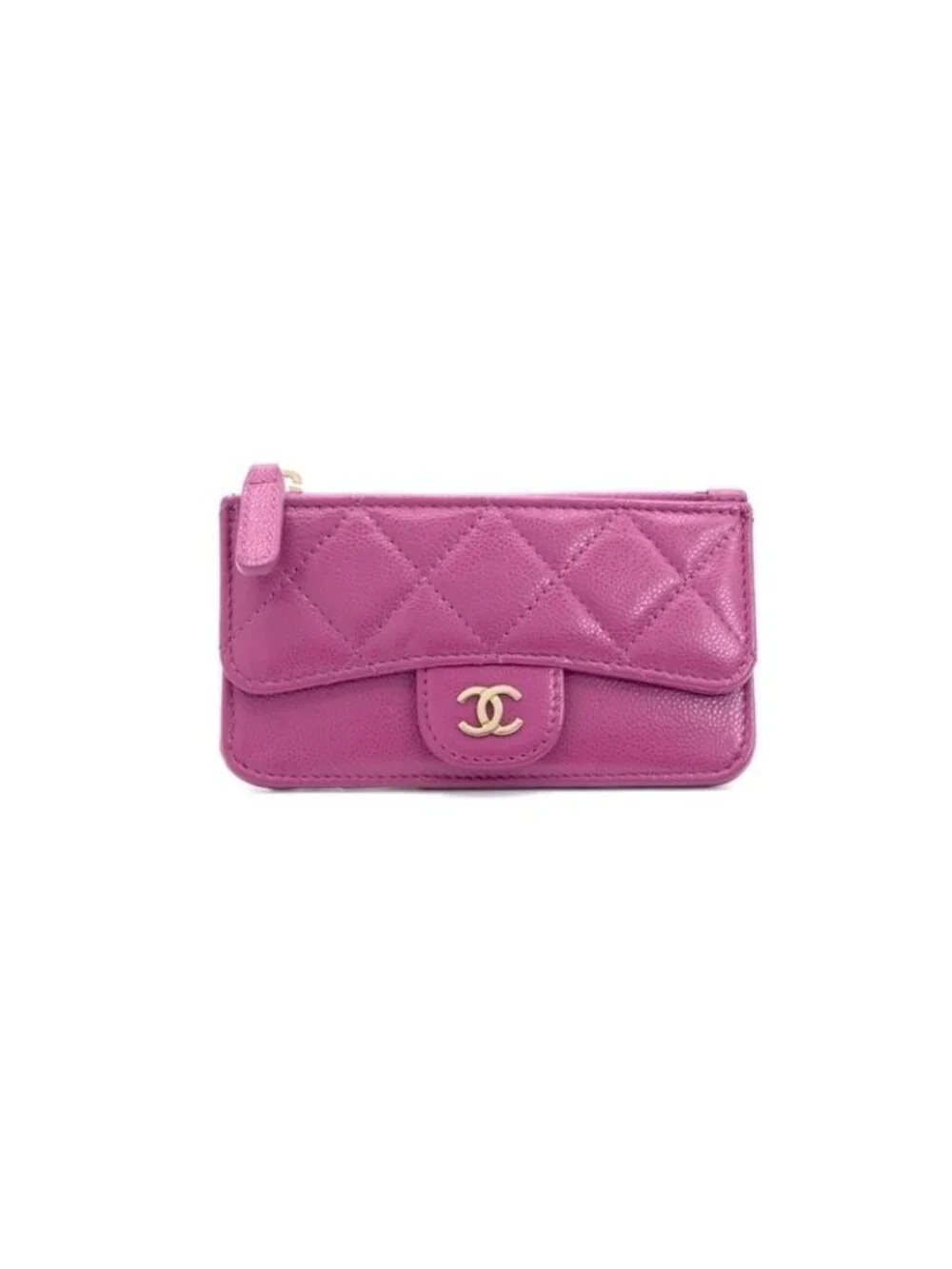 Chanel Wallet Coin Purse Purple Gold CC Logo Fragment Case Classic Zip Card